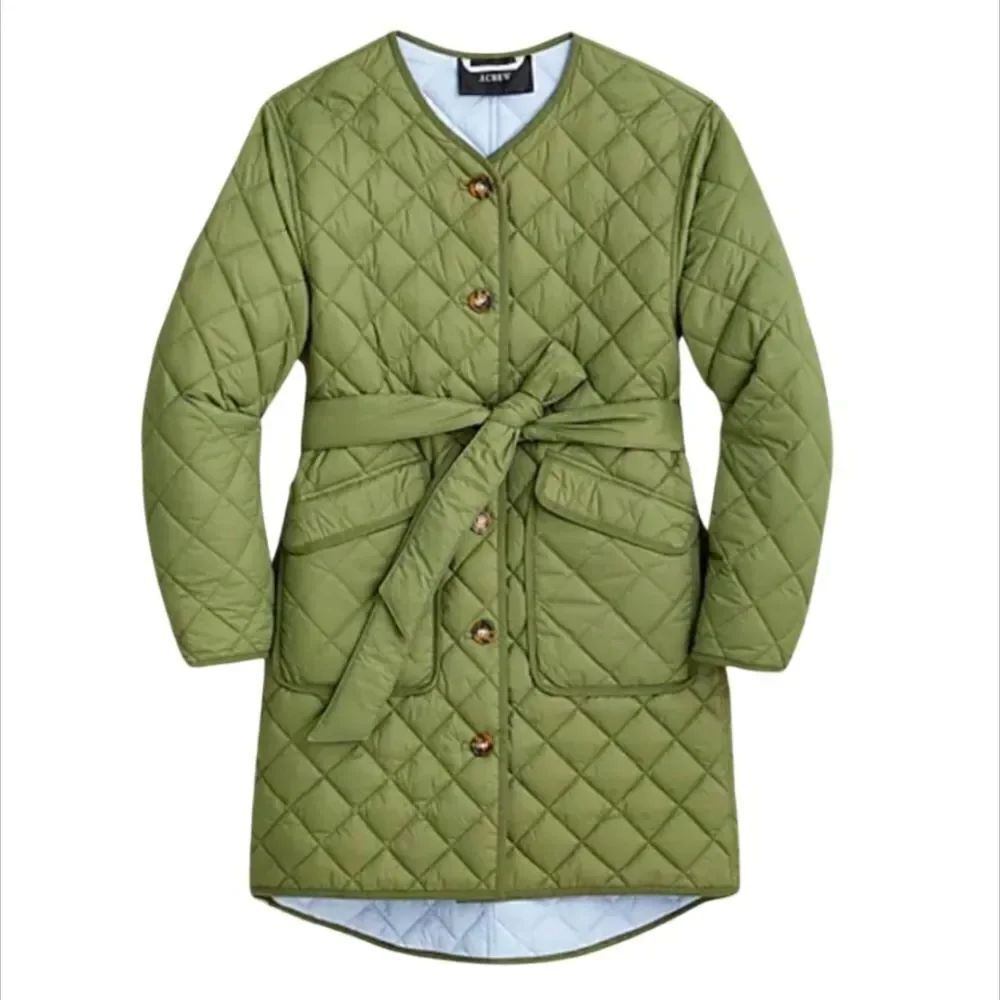 J.Crew Women's XS Reversible Greenwich Quilted Puffer Lightweight Jacket w/ Belt